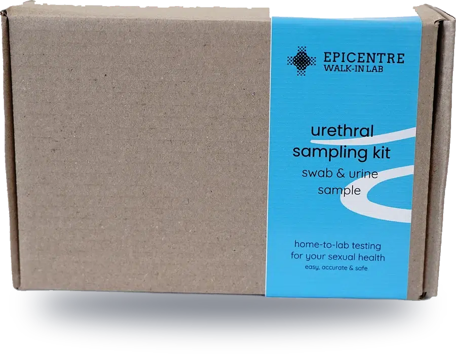 The Epicentre urethral sampling kit, a brown box with a blue label