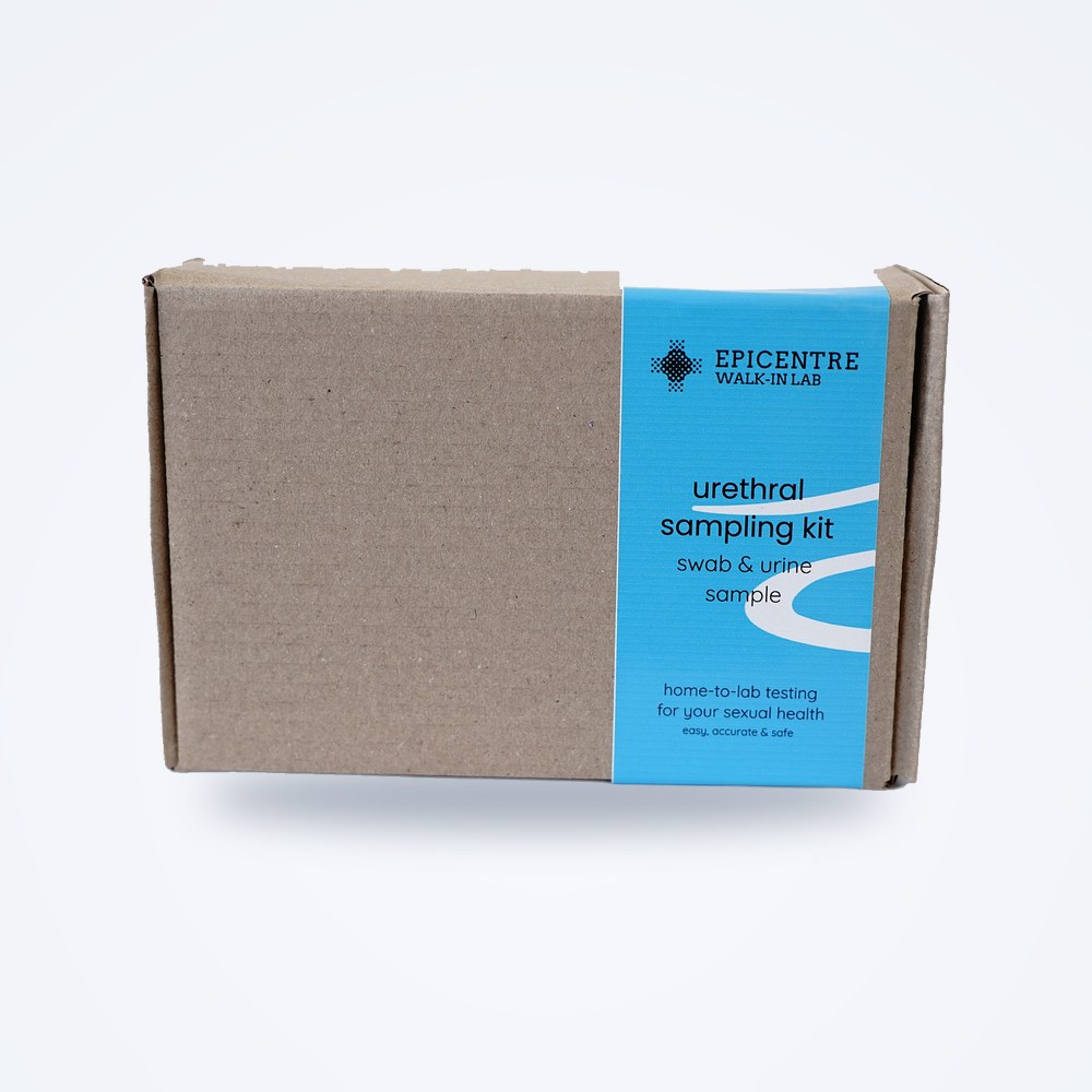The Epicentre urethral sampling kit, a brown box with a blue label